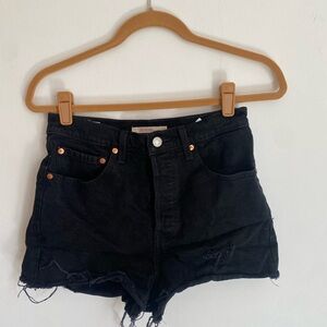 Black Denim Distressed Levi Women's Shorts